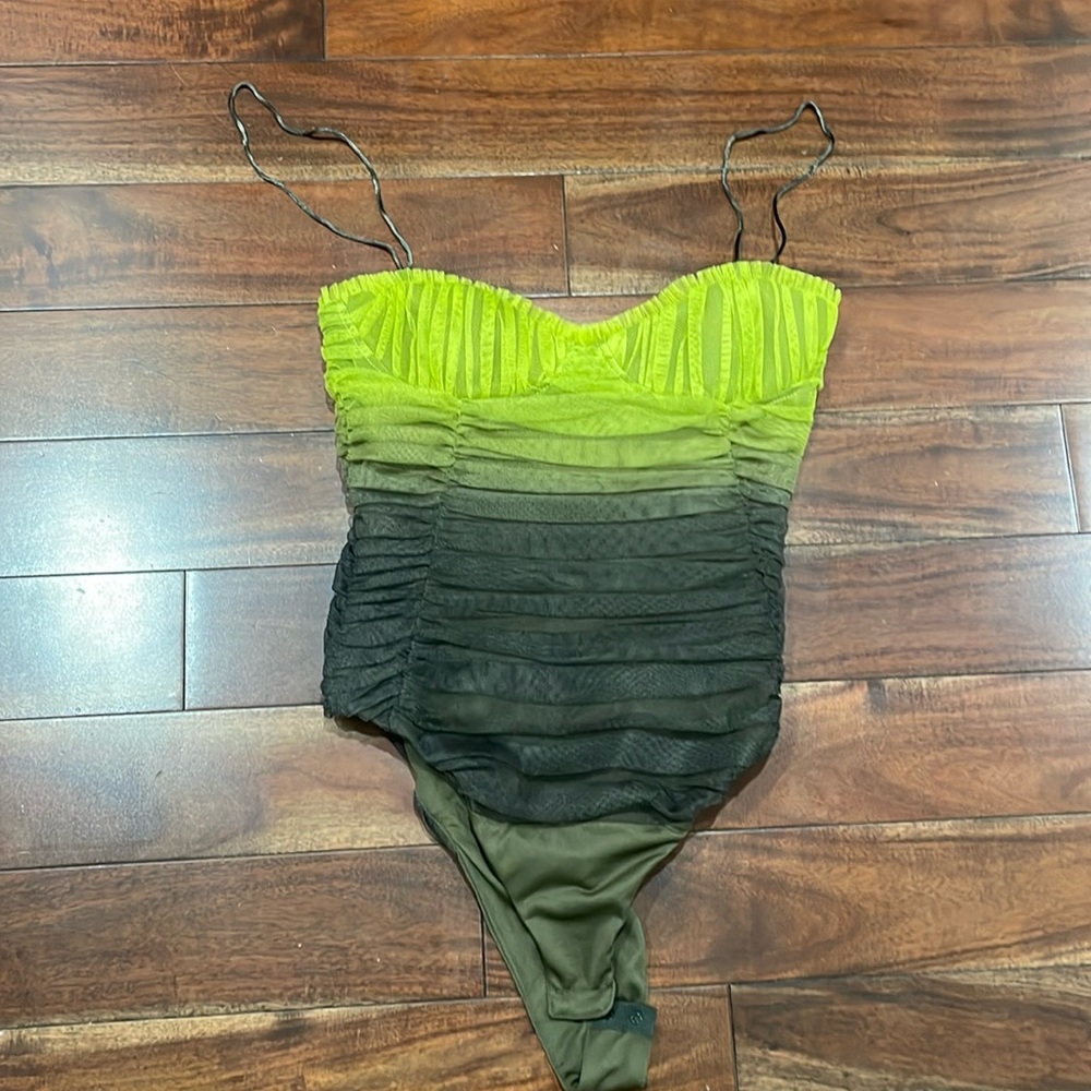 Zara tulle textured bodysuit sz xs
